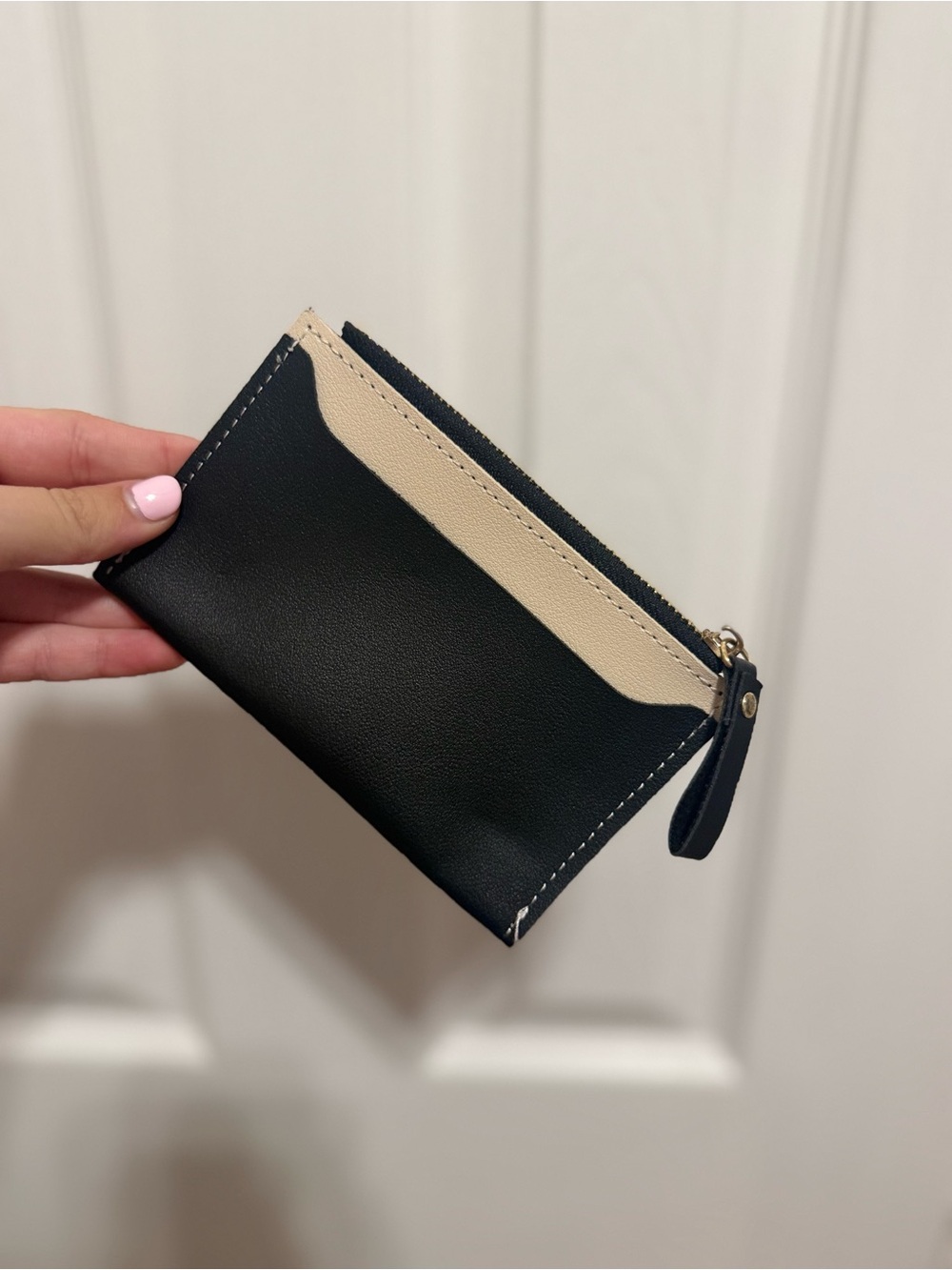 Beige and Black Zip Card Wallet